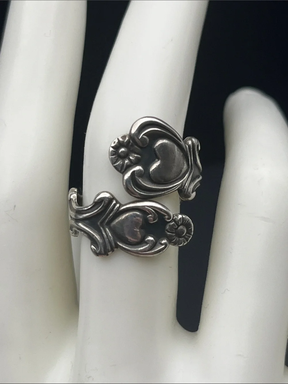 Avon Sterling Silver double heart “Spoon” ring size 7.5